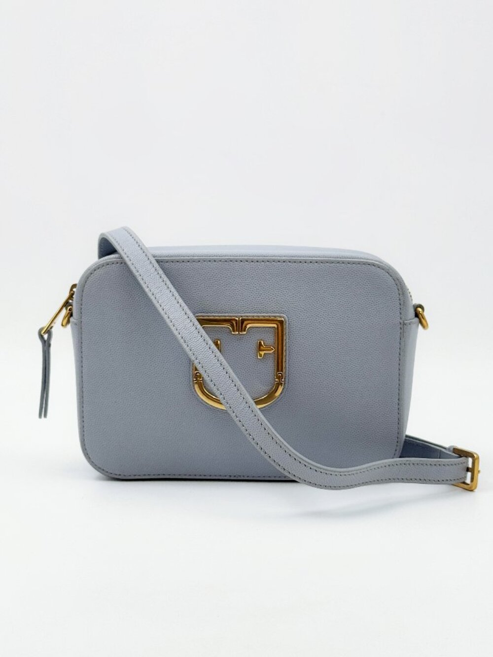 Furla Light Blue Leather Camera Crossbody Bag Gold Logo Hardware